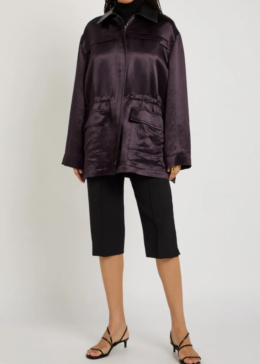 Drawstring satin parka