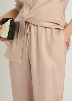 Drawstring straight-leg silk trousers