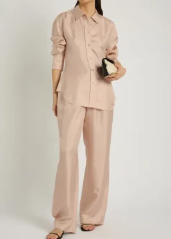 Drawstring straight-leg silk trousers