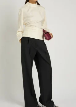 Drawstring straight-leg wool-blend trousers