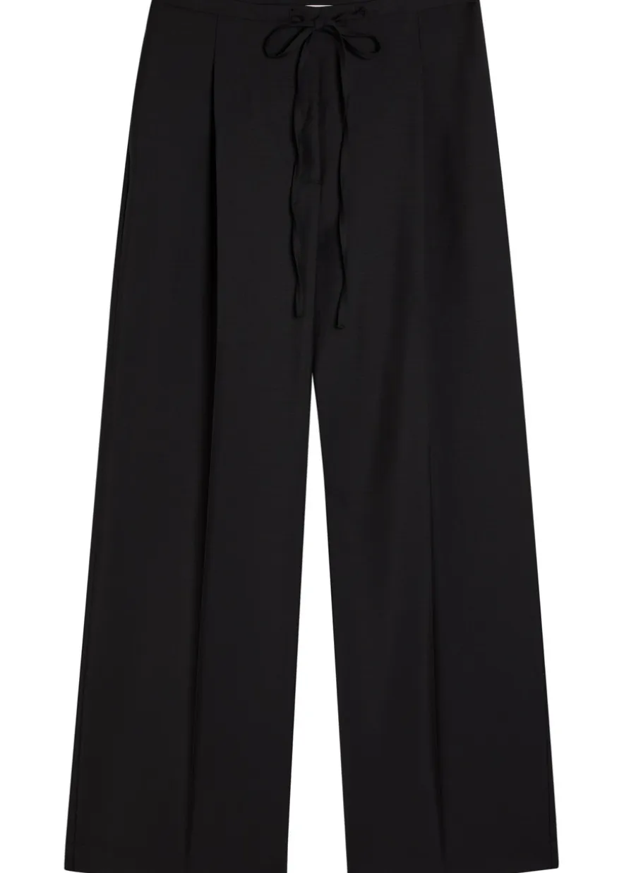 Drawstring straight-leg wool-blend trousers