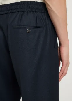 Drawstring straight-leg wool trousers