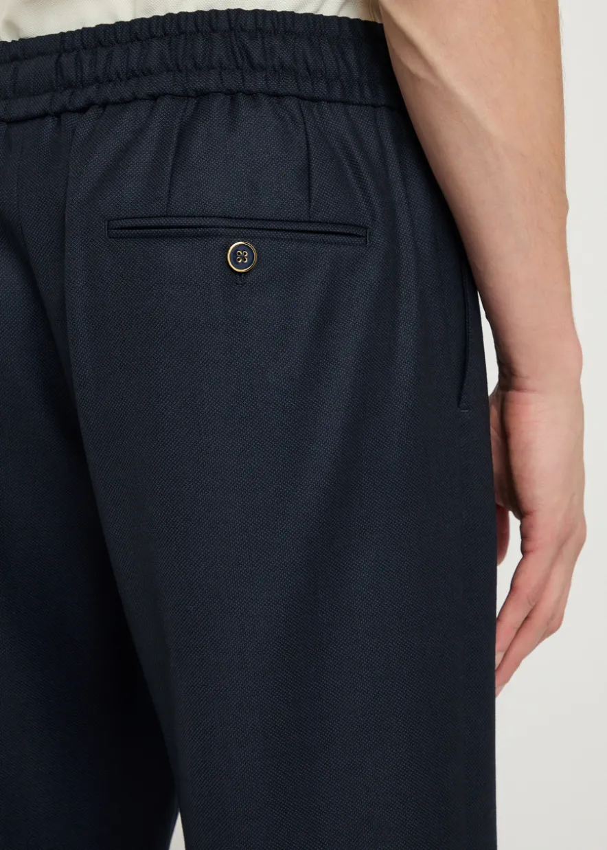 Drawstring straight-leg wool trousers