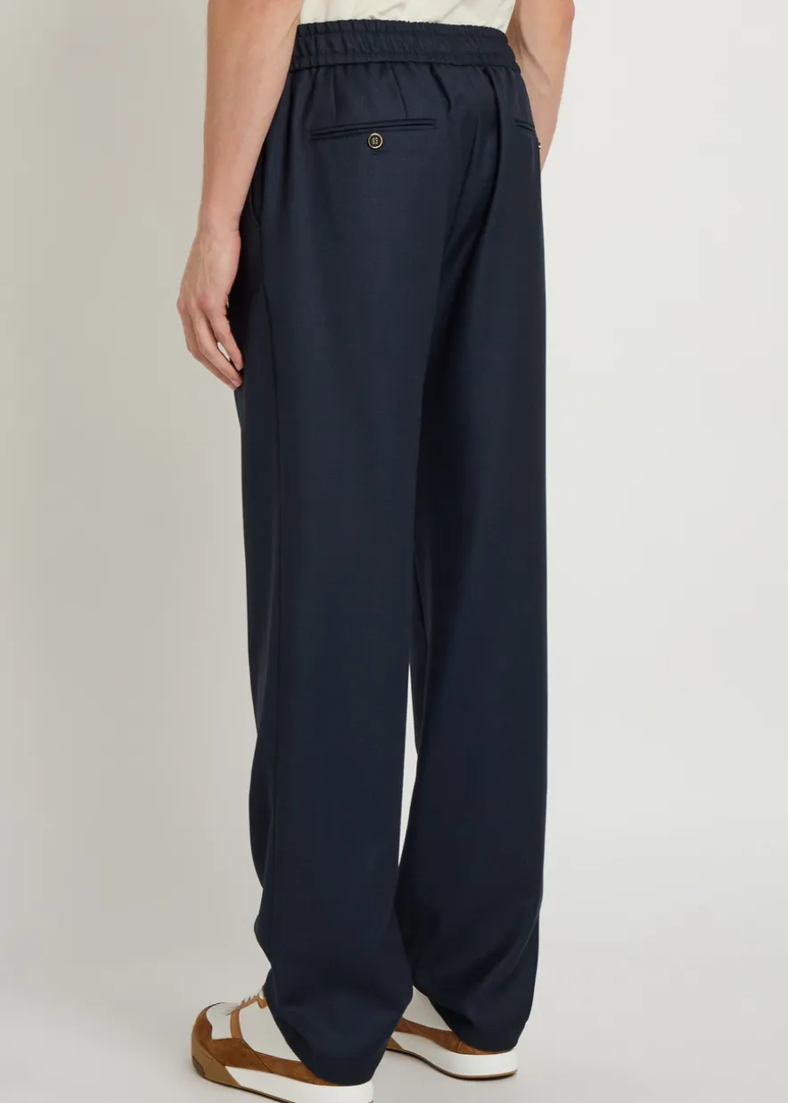 Drawstring straight-leg wool trousers