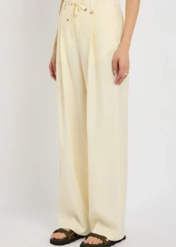 Drawstring straight-leg wool trousers