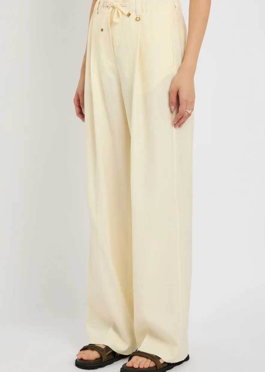 Drawstring straight-leg wool trousers