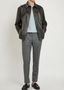 Drawstring tapered-leg wool trousers