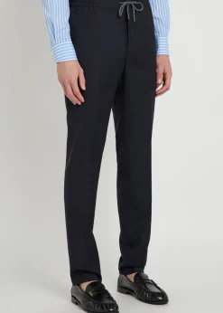 Drawstring tapered-leg wool trousers