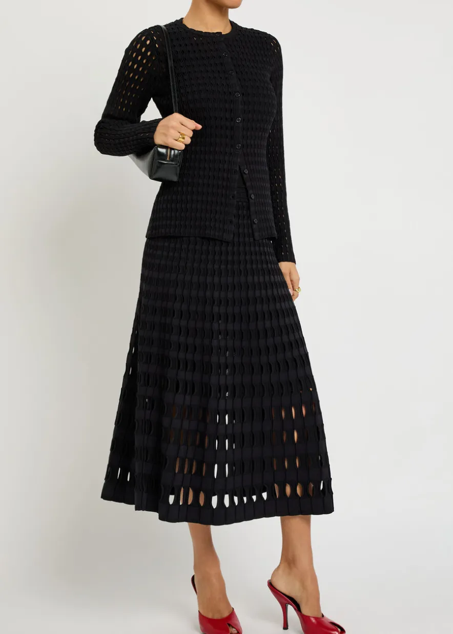 Drue textured cut-out knit midi skirt