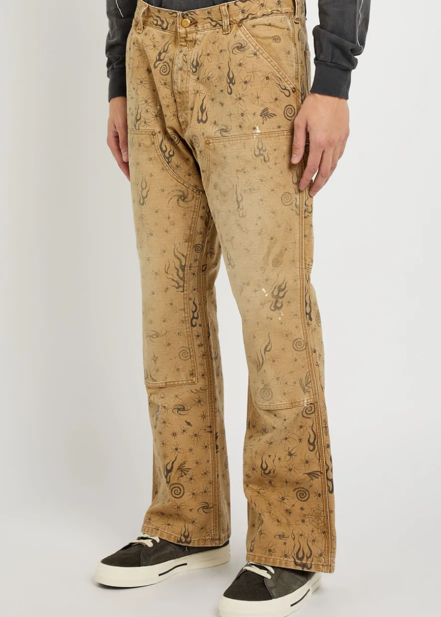 Dr. Woo printed straight-leg canvas trousers