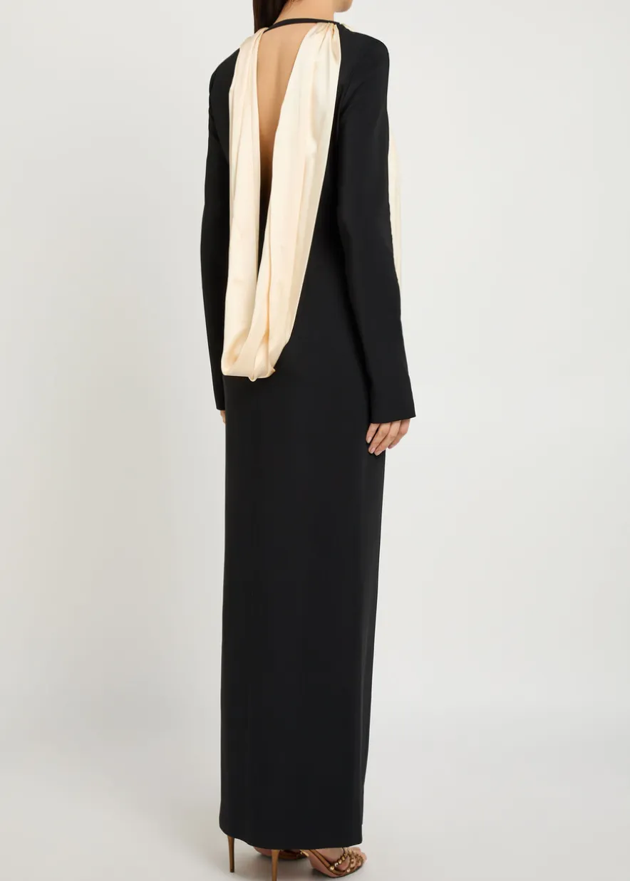 Dublina scarf-effect stretch-crepe maxi dress