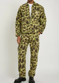 Duck camouflage straight-leg cargo trousers