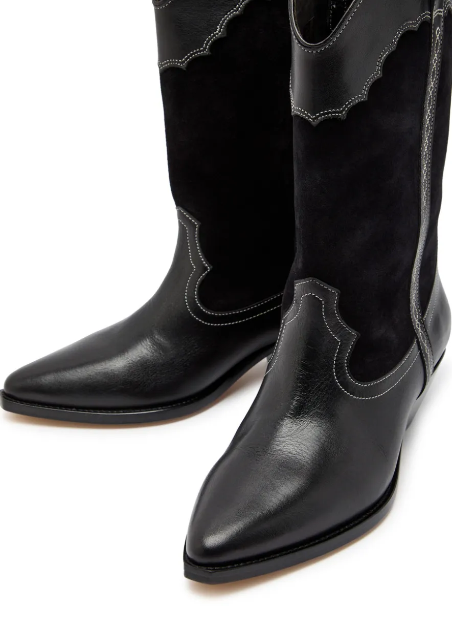 Duerto western panelled leather mid-calf boots