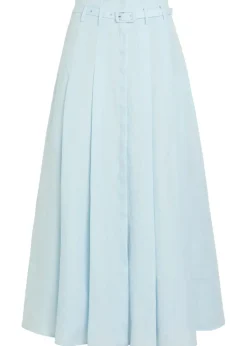 Dugald belted pleated linen midi skirt