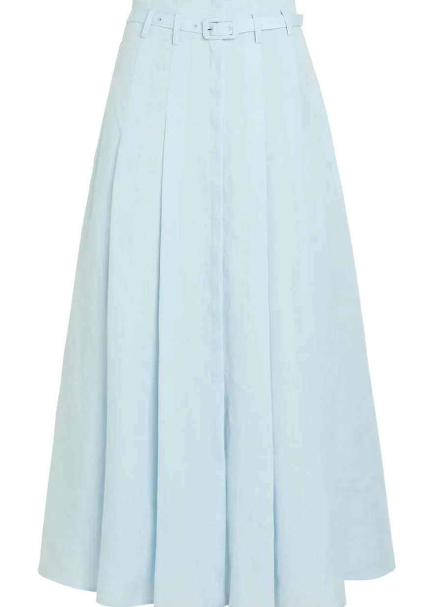 Dugald belted pleated linen midi skirt