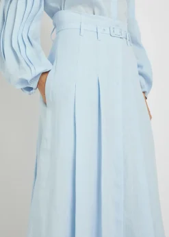 Dugald belted pleated linen midi skirt