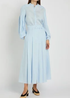 Dugald belted pleated linen midi skirt