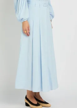 Dugald belted pleated linen midi skirt
