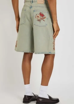 Dusty Brodé Fleurs embroidered denim shorts