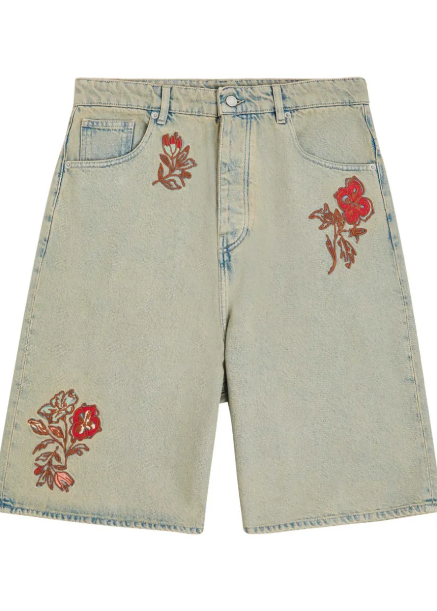 Dusty Brodé Fleurs embroidered denim shorts