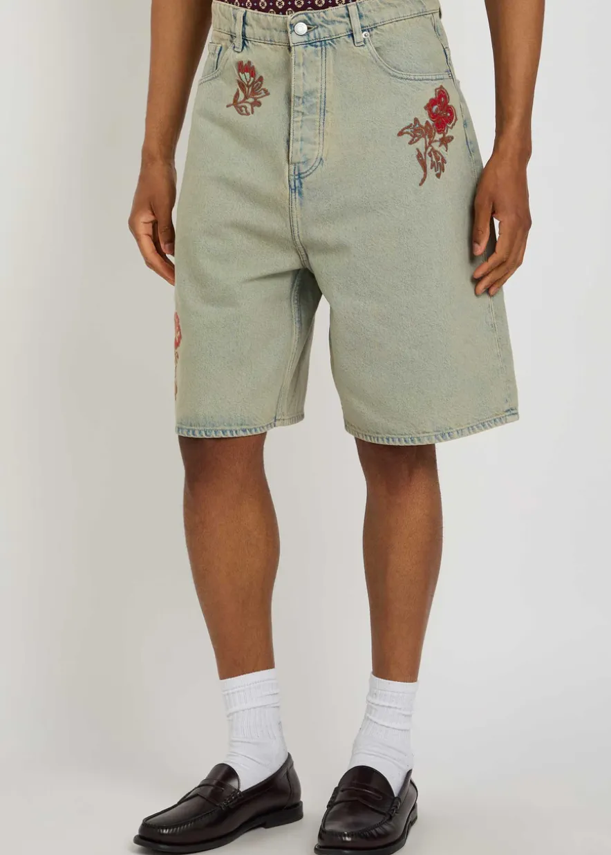 Dusty Brodé Fleurs embroidered denim shorts