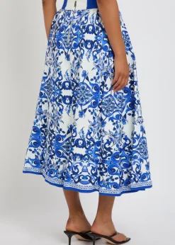 Earla printed linen-blend midi skirt