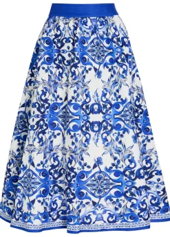 Earla printed linen-blend midi skirt