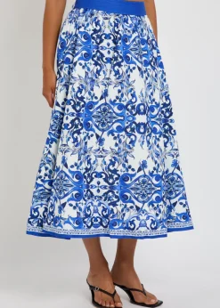 Earla printed linen-blend midi skirt