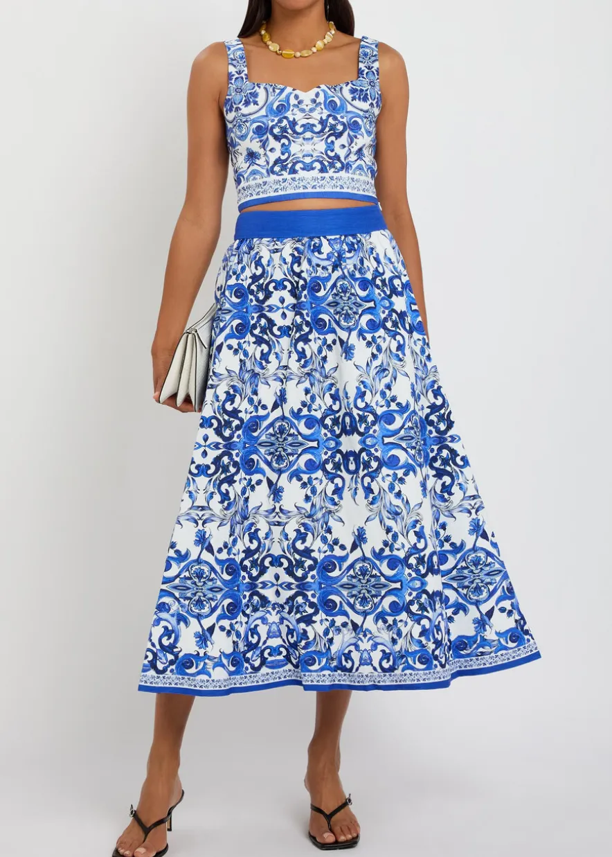 Earla printed linen-blend midi skirt