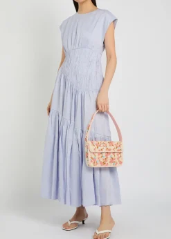 Ecliptica shirred linen-blend midi dress