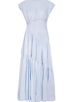 Ecliptica shirred linen-blend midi dress