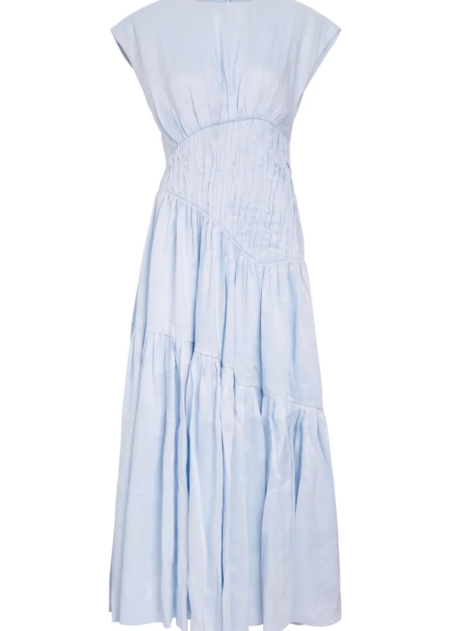 Ecliptica shirred linen-blend midi dress