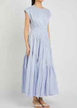 Ecliptica shirred linen-blend midi dress