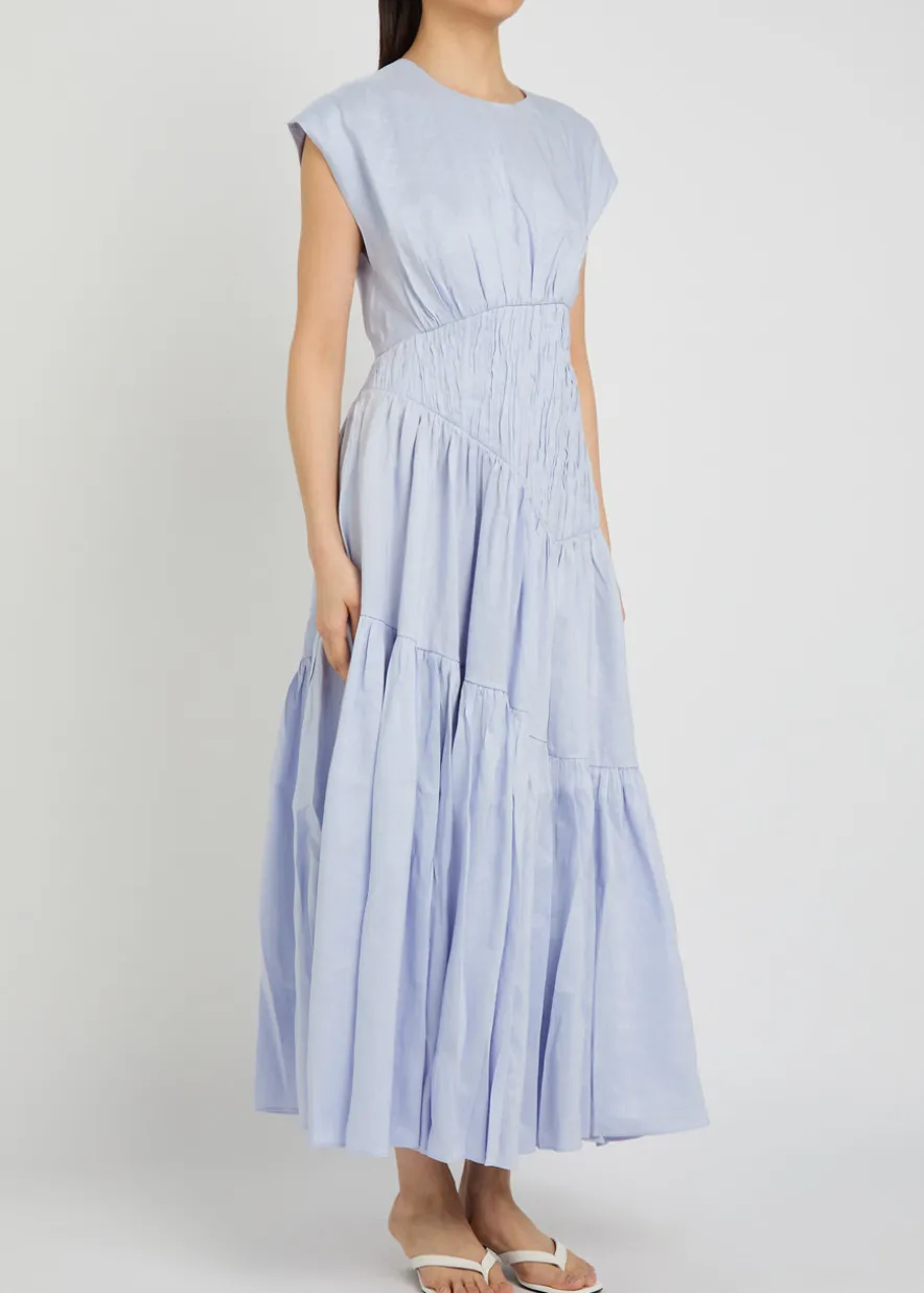 Ecliptica shirred linen-blend midi dress