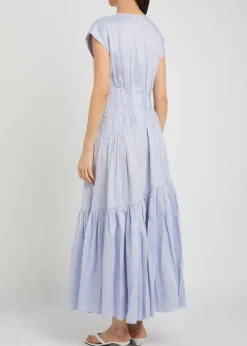 Ecliptica shirred linen-blend midi dress