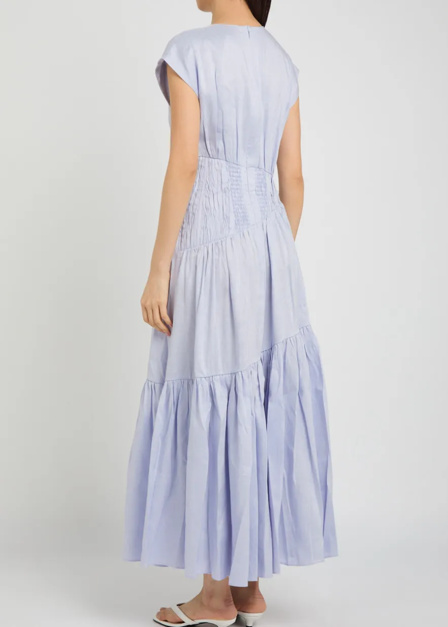 Ecliptica shirred linen-blend midi dress