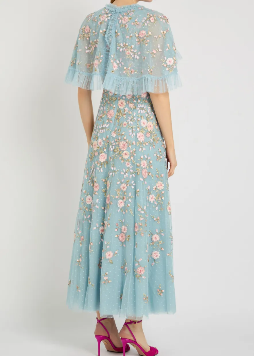 Eden Rose embroidered cape-effect tulle gown