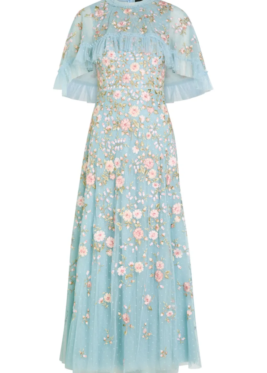 Eden Rose embroidered cape-effect tulle gown