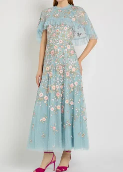 Eden Rose embroidered cape-effect tulle gown
