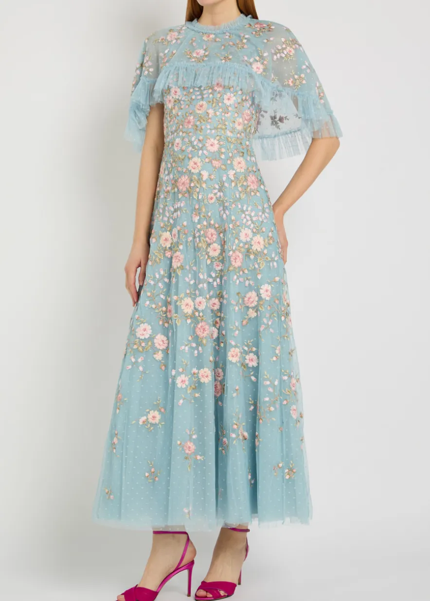 Eden Rose embroidered cape-effect tulle gown
