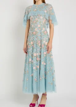 Eden Rose embroidered cape-effect tulle gown
