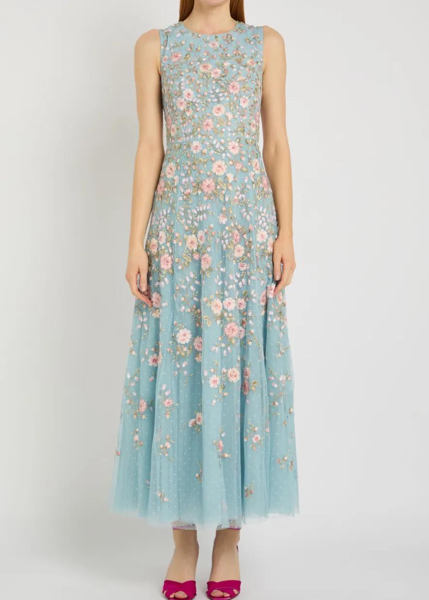 Eden Rose embroidered cape-effect tulle gown
