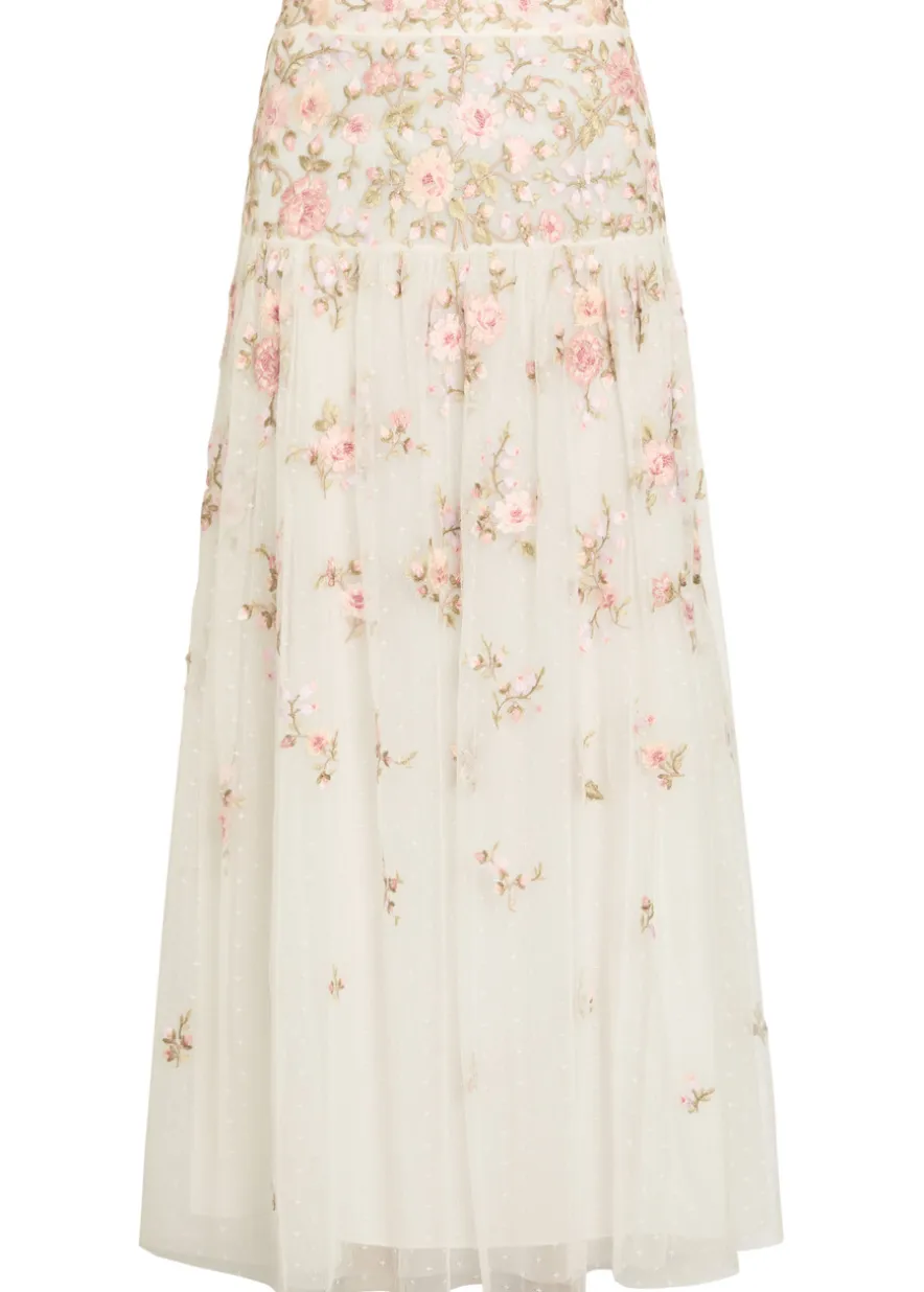 Eden Rose floral-embroidered tulle midi skirt