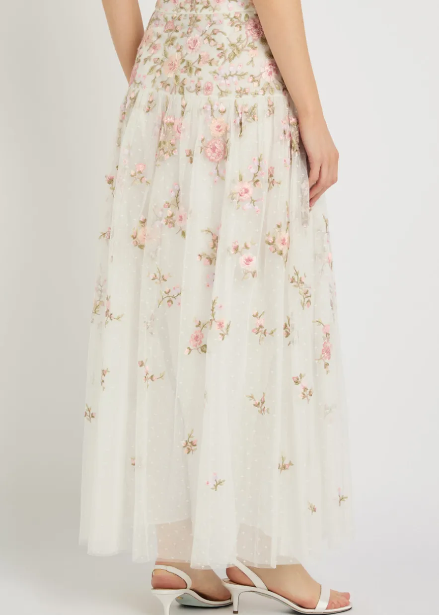 Eden Rose floral-embroidered tulle midi skirt
