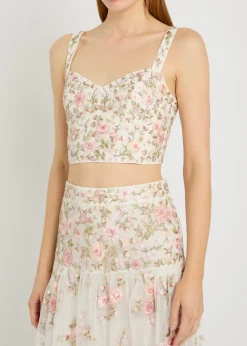Eden Rose floral-embroidered tulle crop top