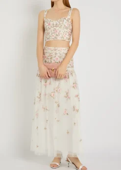 Eden Rose floral-embroidered tulle crop top