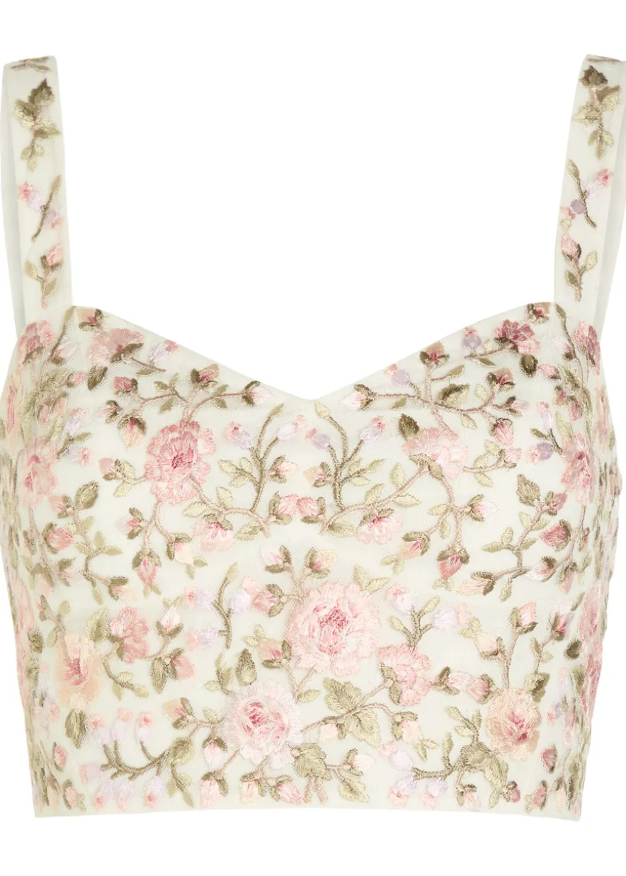 Eden Rose floral-embroidered tulle crop top