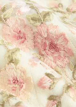 Eden Rose floral-embroidered tulle crop top
