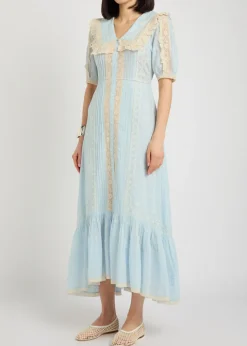 Edina lace-trim cotton midi dress