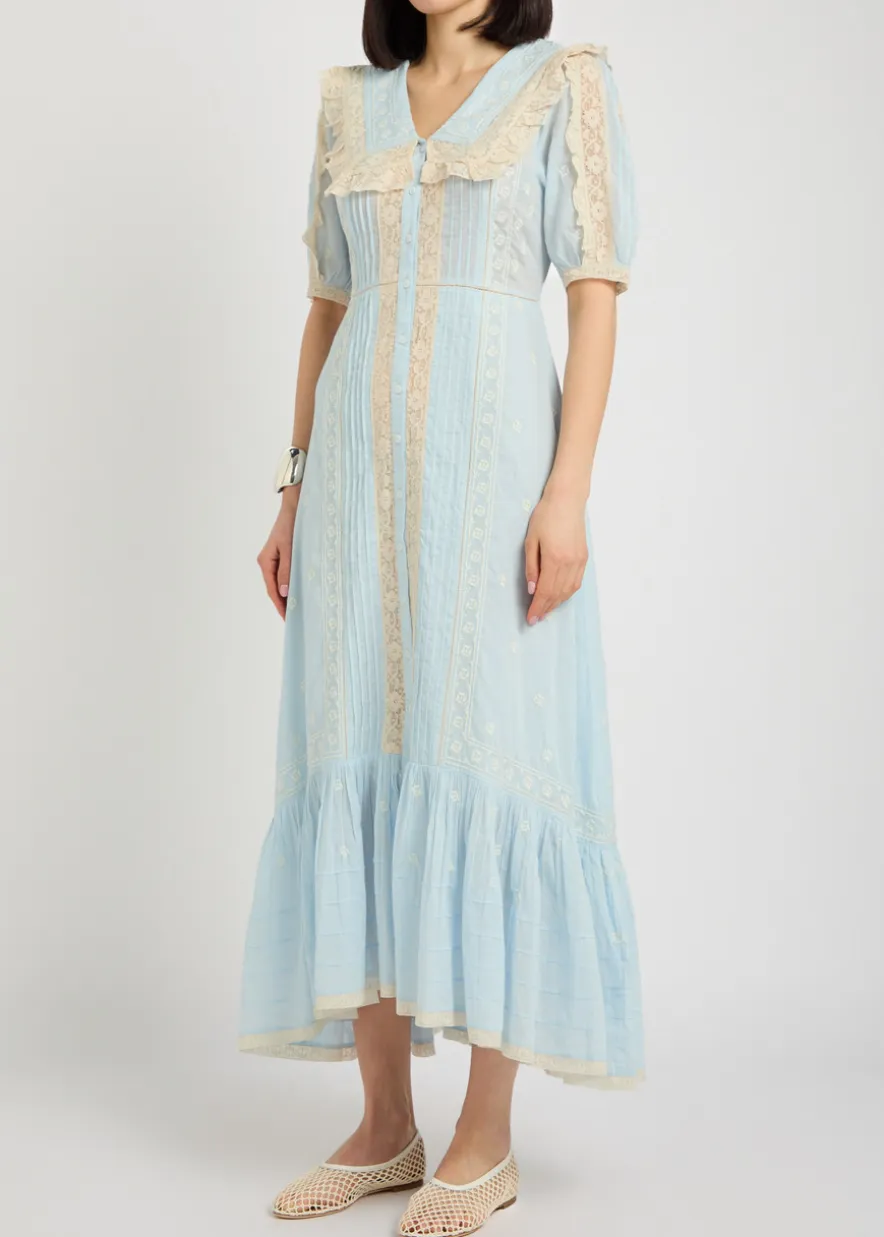 Edina lace-trim cotton midi dress